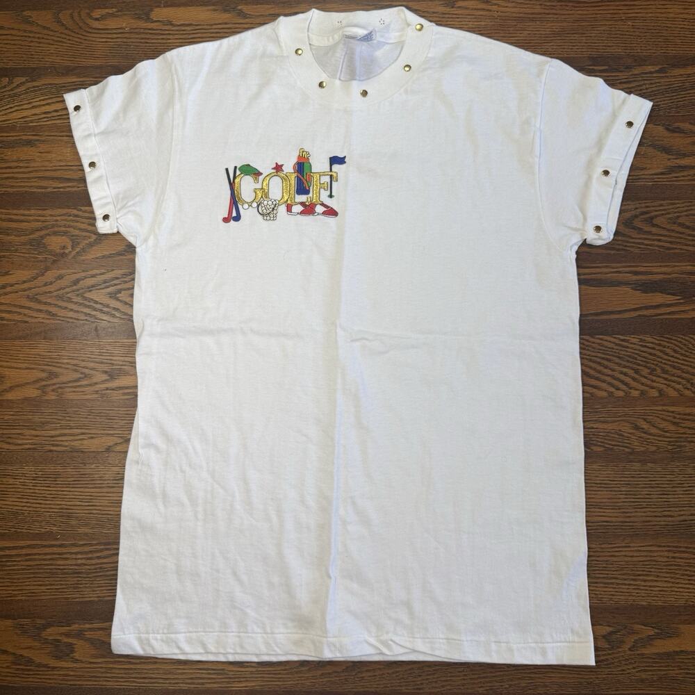 Golf Vintage Novelty T-Shirt 100% Cotton Embroidery Gold Grommet Accents Size M